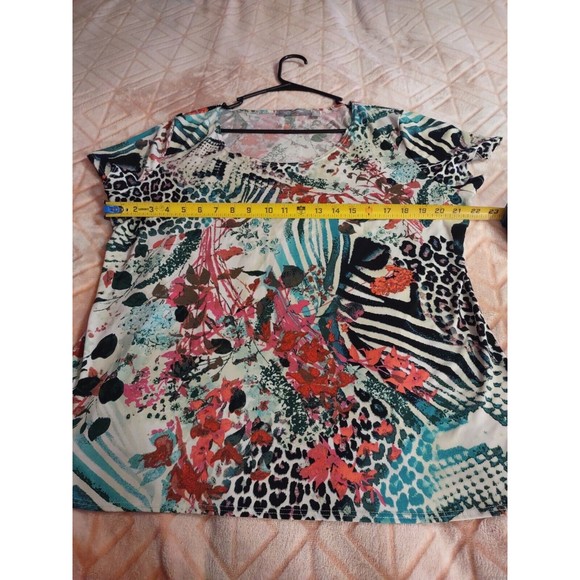 NY Collection Top Size XL Multicolor Short Sleeve - Picture 5 of 8